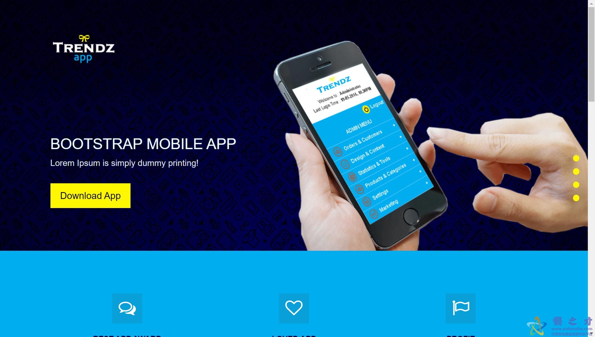 蓝色UI移动应用APP商城bootstarp主题模板