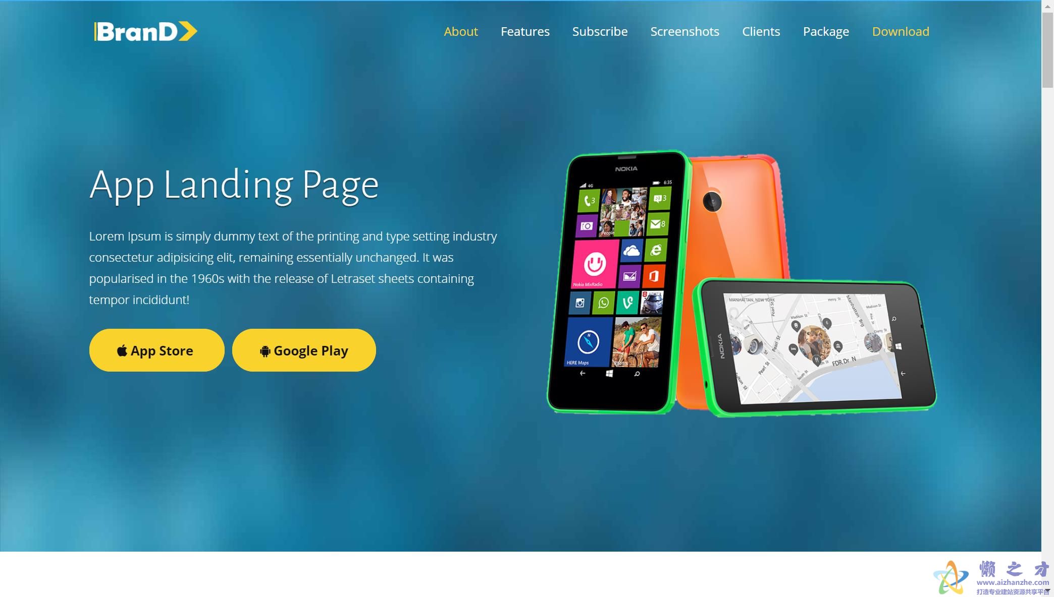 蓝色UI移动商店程序应用着陆页html模板