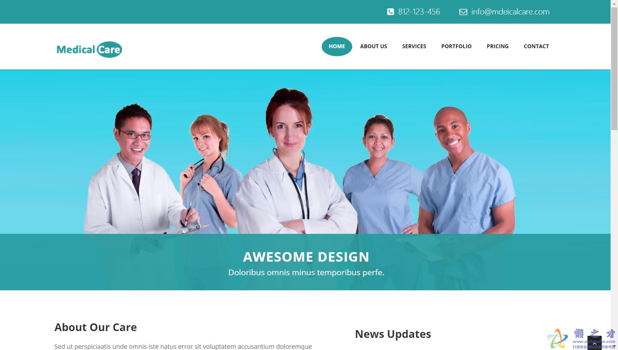 蓝色背景医疗机构医院主题引导网站模板