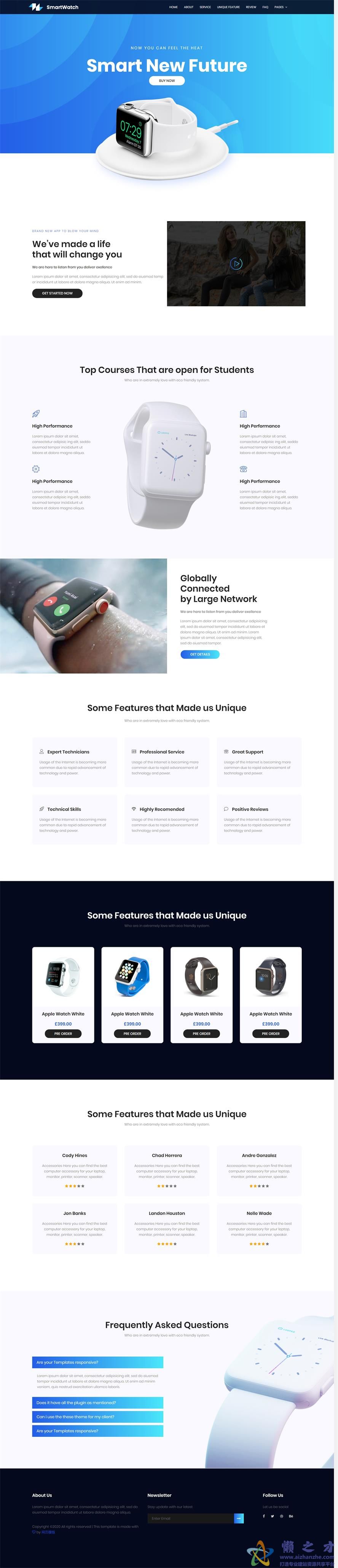 智能手表展示动态响应式网页模板