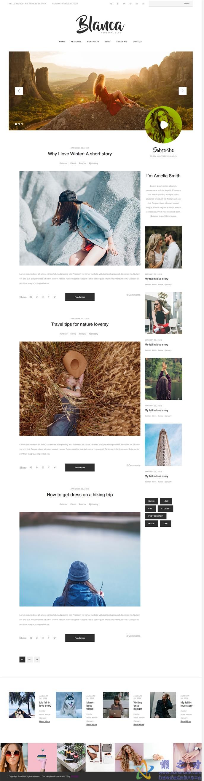 生活日志动态展示响应式网站模板