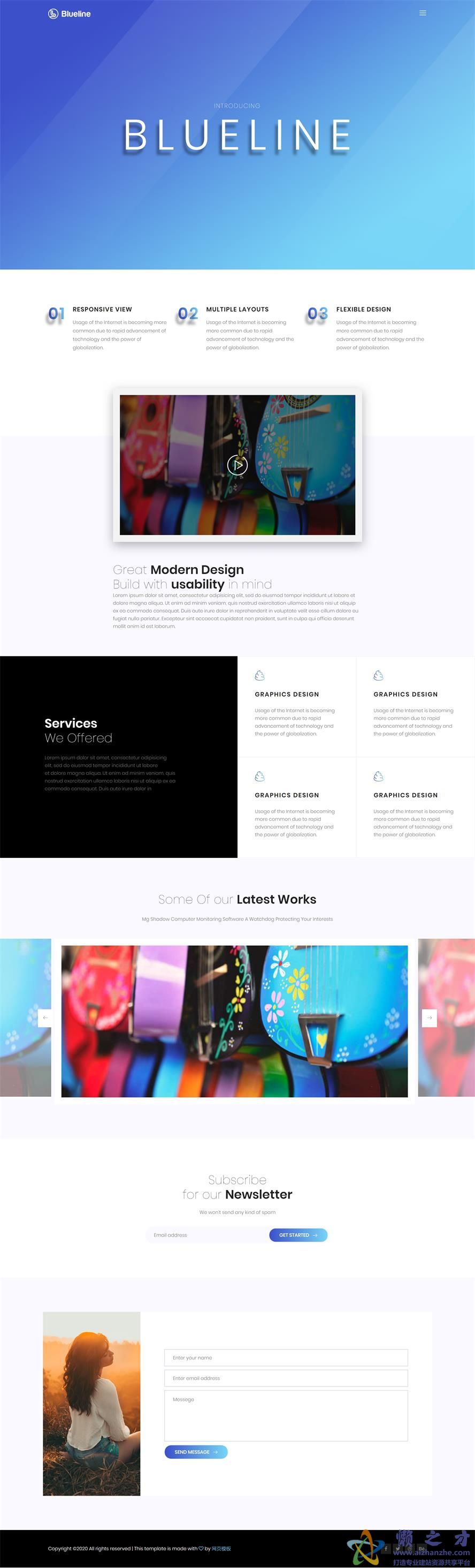 蓝色在线信息展示响应式网页模板