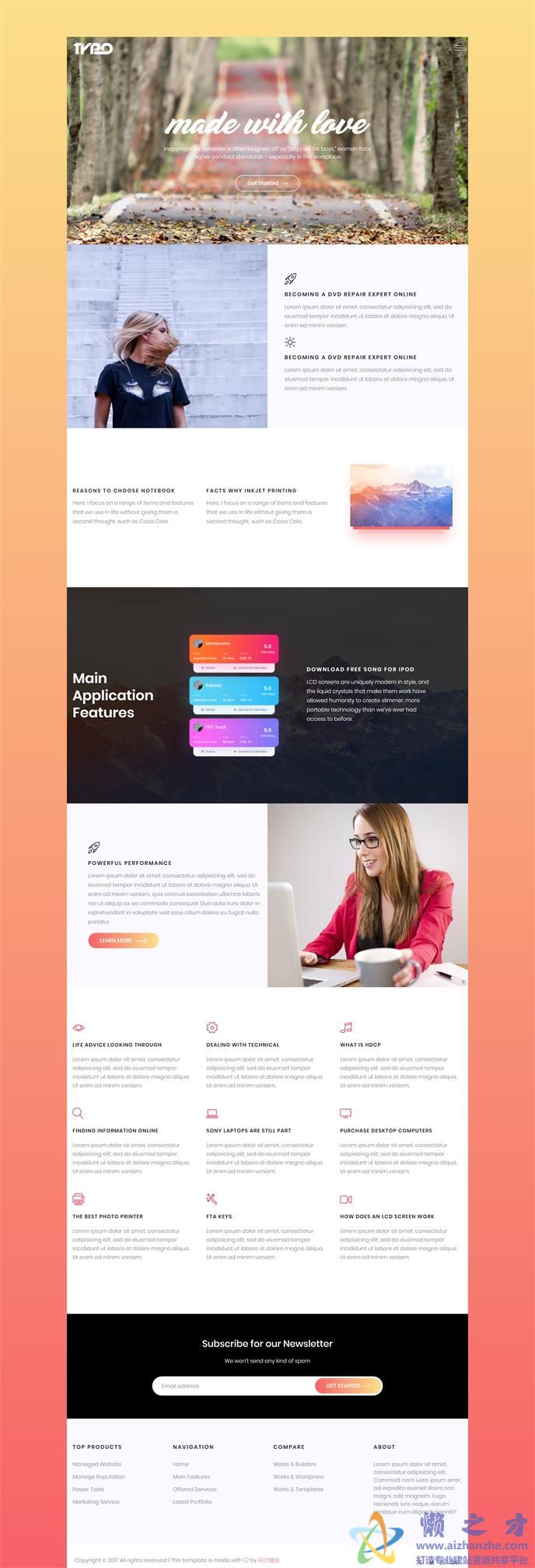 黄色社交动态服务响应式网页模板