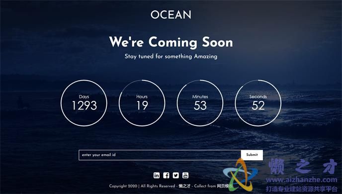 蓝色ui海洋屏保单页网站响应式主题模板