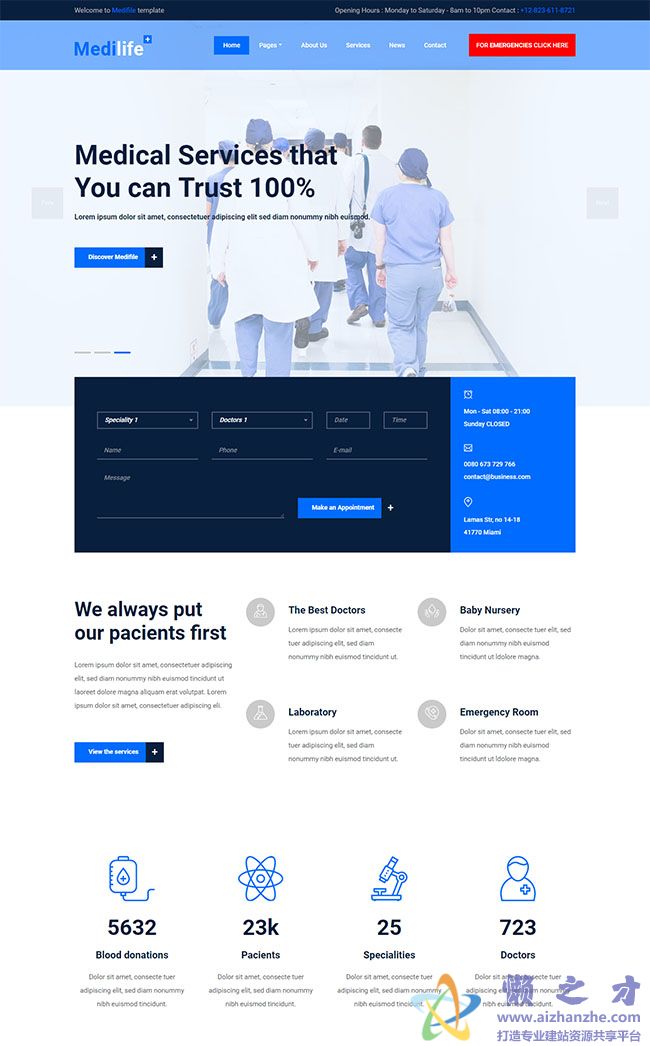 蓝色医疗保健HTML5模板