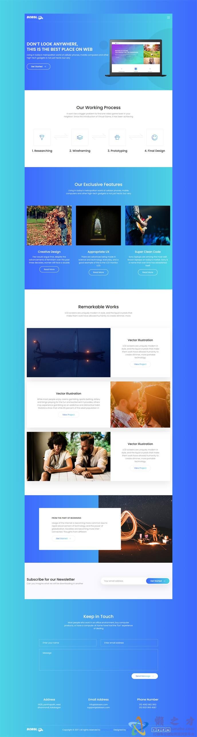 蓝色业务流程展示响应式网页模板