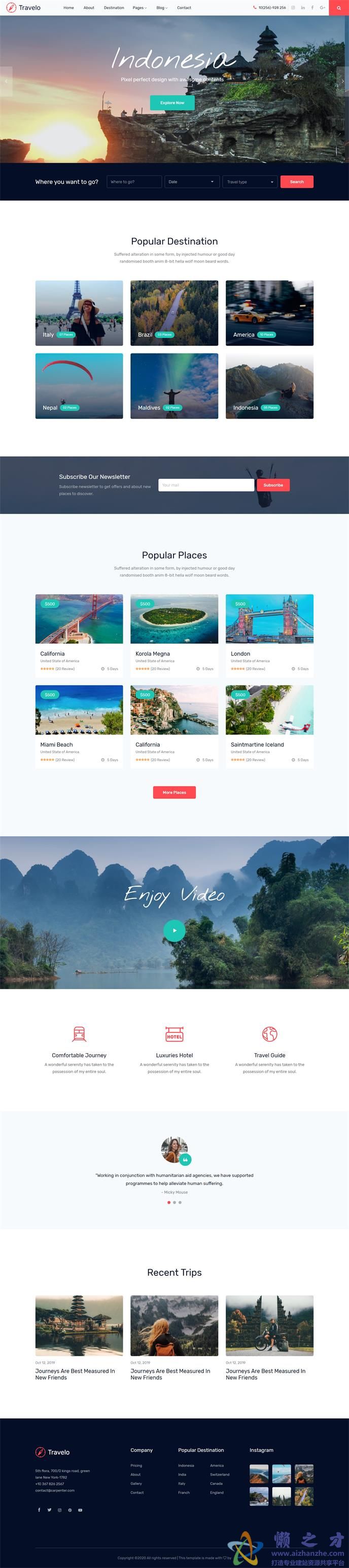 顶级世界级旅游公司全面响应主题网站模板