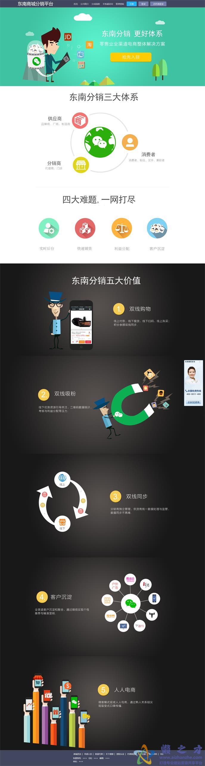 绿色高端分销商专业平台扁平化设计网站模板