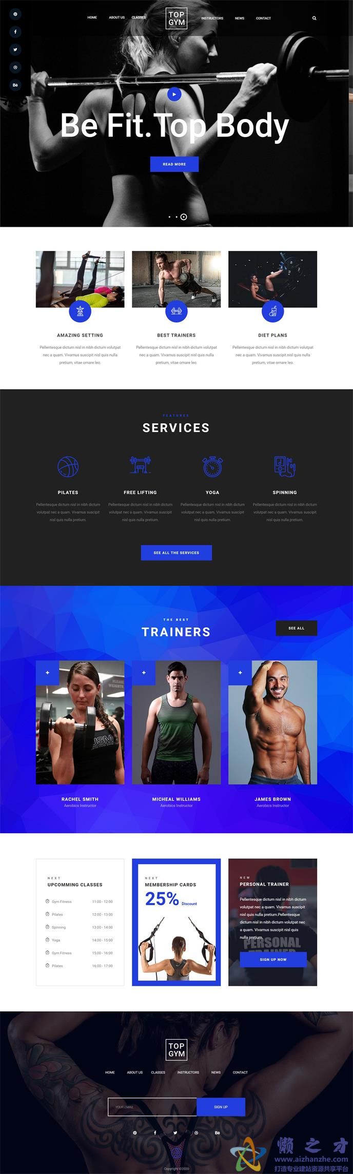 最佳炫酷健身俱乐部中心响应式html5网站模板