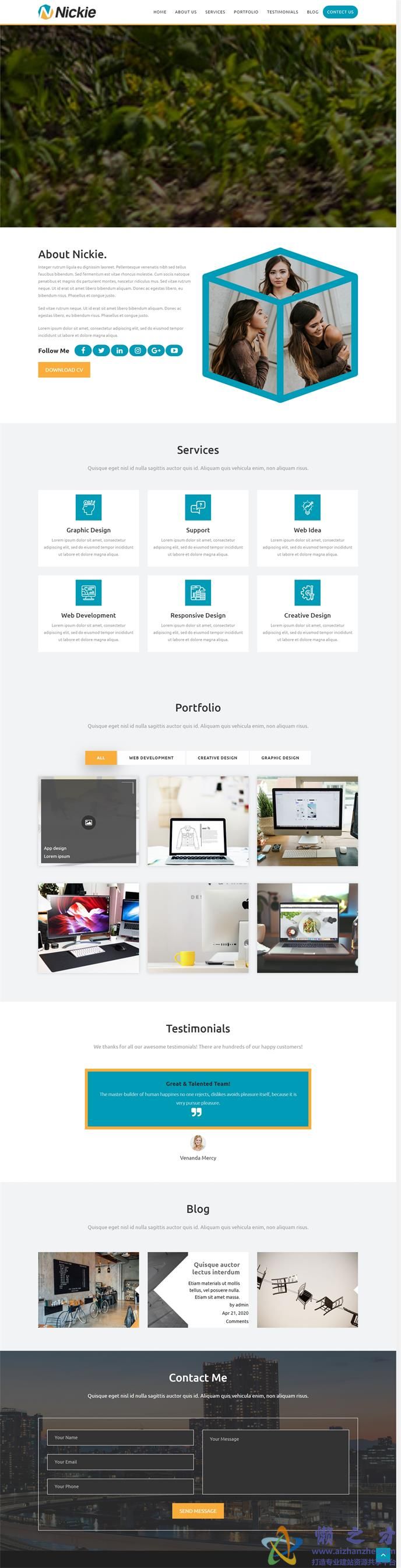 自适应个人作品集简历html5网页设计模板