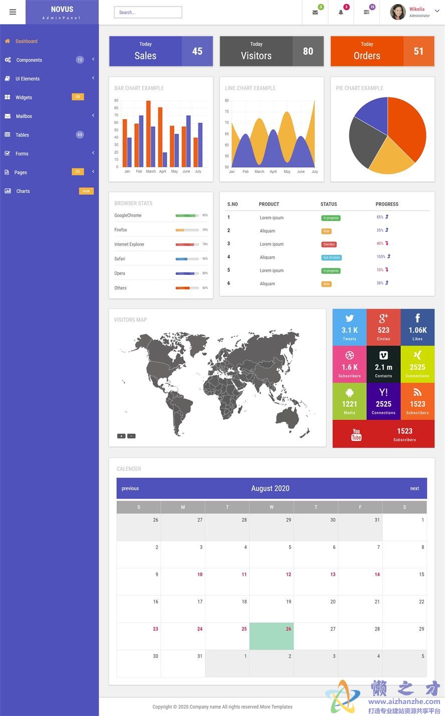 bootstrap蓝色后台系统界面html模板[433KB]