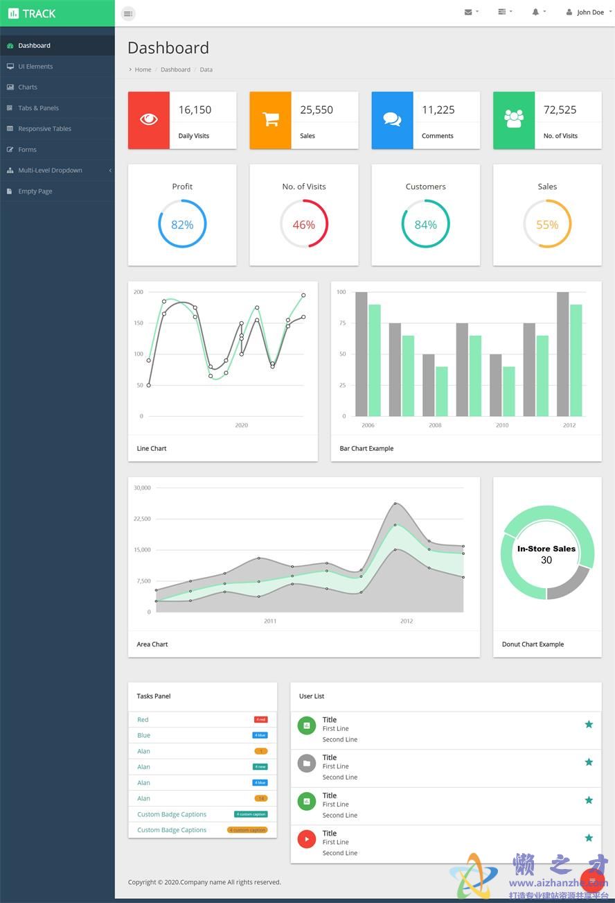 高端大气自适应后台管理页面html源码模板[414KB]
