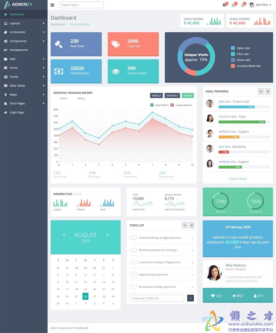AdminEx高端自适应后台系统管理界面html源码模板[2.40MB]