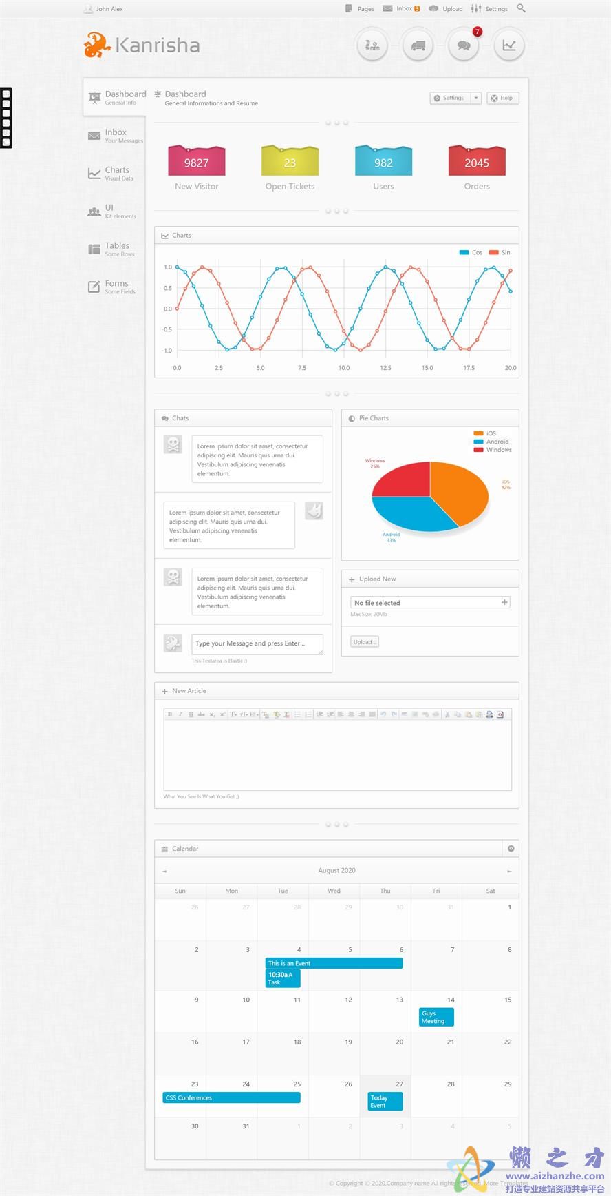 Kanrisha HTML5响应式后台管理模板[819KB]
