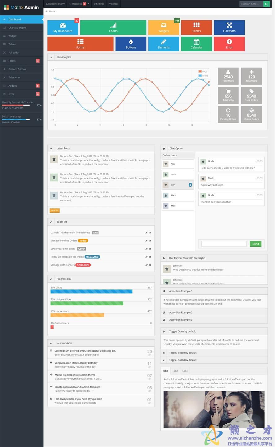 Matrix Admin bootstrap响应式网站后台html页面源码模板[928KB]
