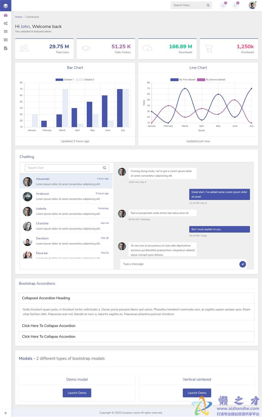 大气平面折线统计导向式网站后台模板[1.87MB]