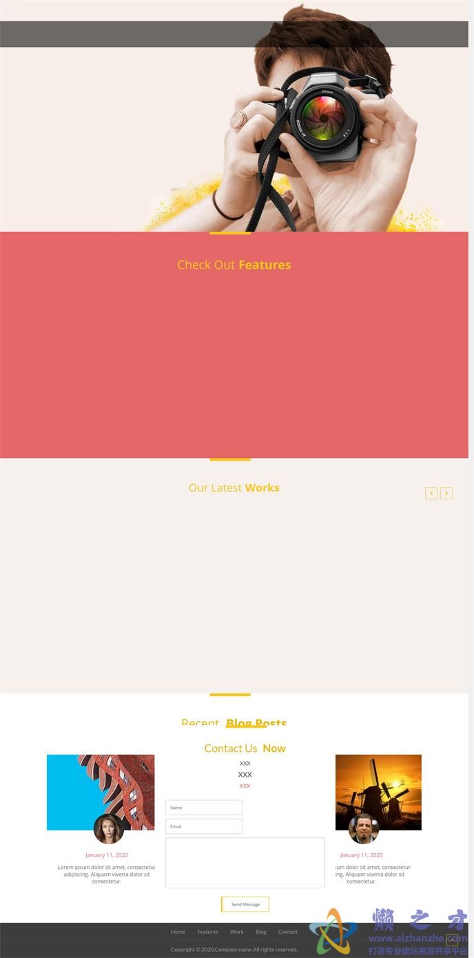 创意清新响应式HTML5设计摄影主题单页模版[517KB]