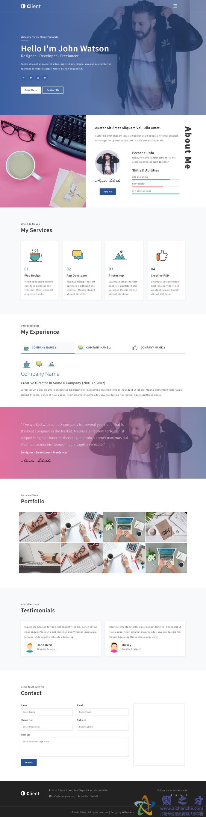 客户端个人博客扁平引导响应式网页模板[1.19MB]