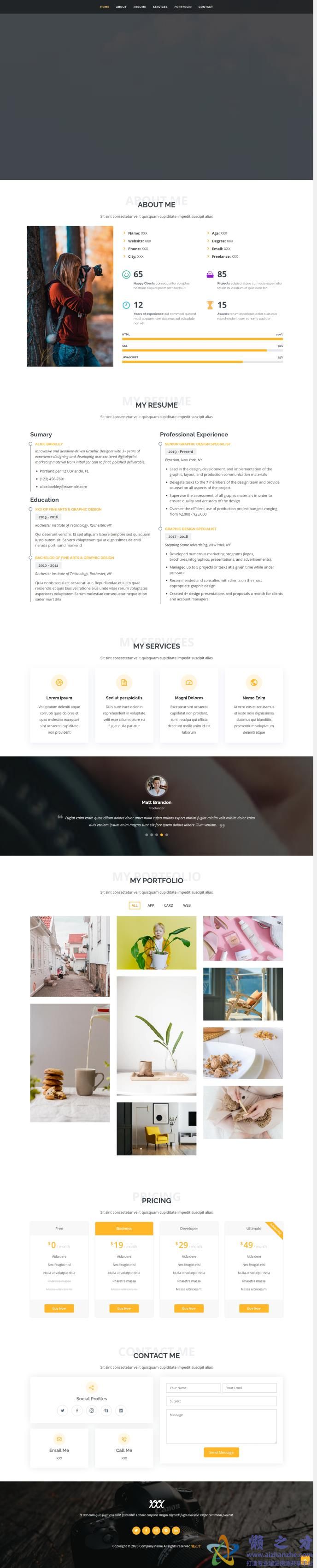 大屏高端摄影师个人简历主页网站模板[4.73MB]