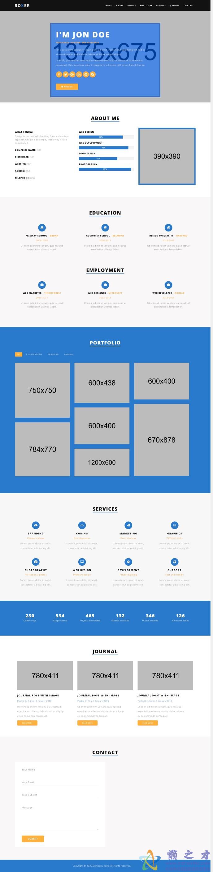 蓝色宽屏设计师个人简历网站模板[804KB]