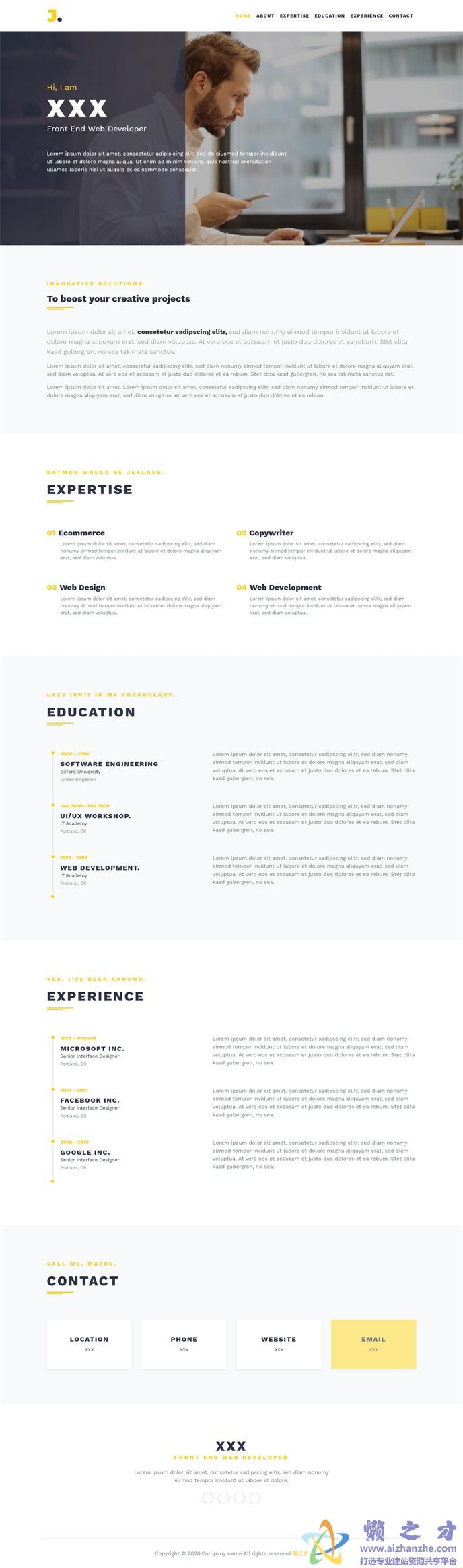 宽屏简洁前端开发设计师个人主页网站模板[856KB]