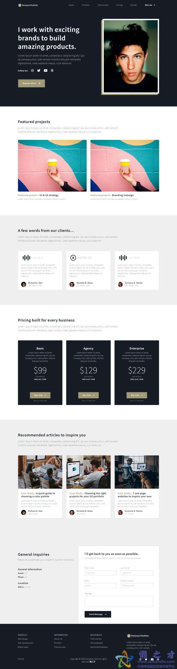 黑色宽屏自由职业者个人简历网站模板[1.00MB]