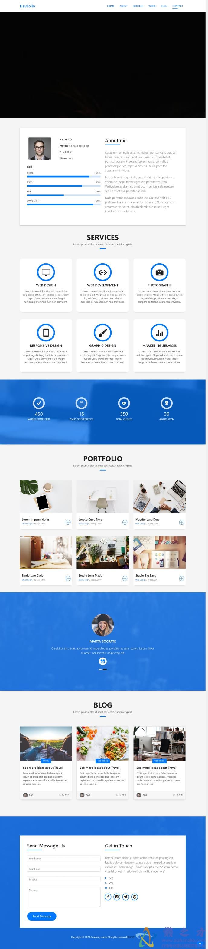 蓝色大屏高端前端开发个人简历网站模板[2.85MB]