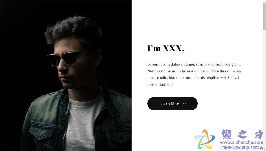 黑白极简左右分栏个人主页网站模板[1.25MB]