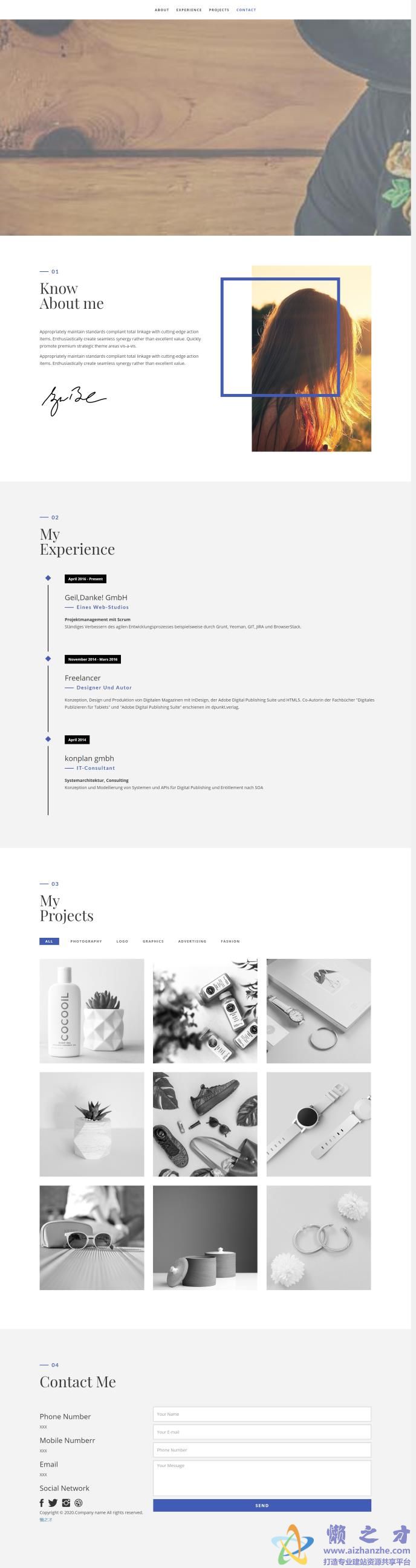 简洁宽屏个人简历作品展示网站模板[1.92MB]