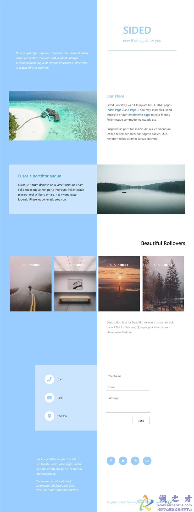 双栏图文简洁小清新单页求职简历网站模板[1.92MB]
