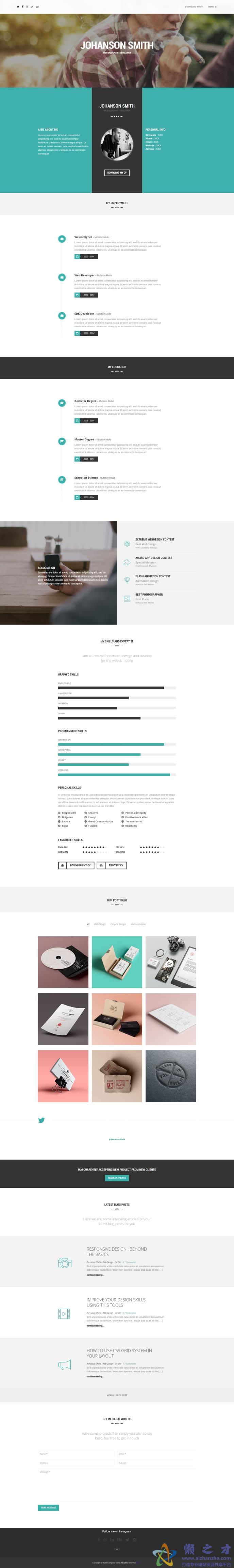 时尚美观响应式个人展示简历网站模板[2.44MB]