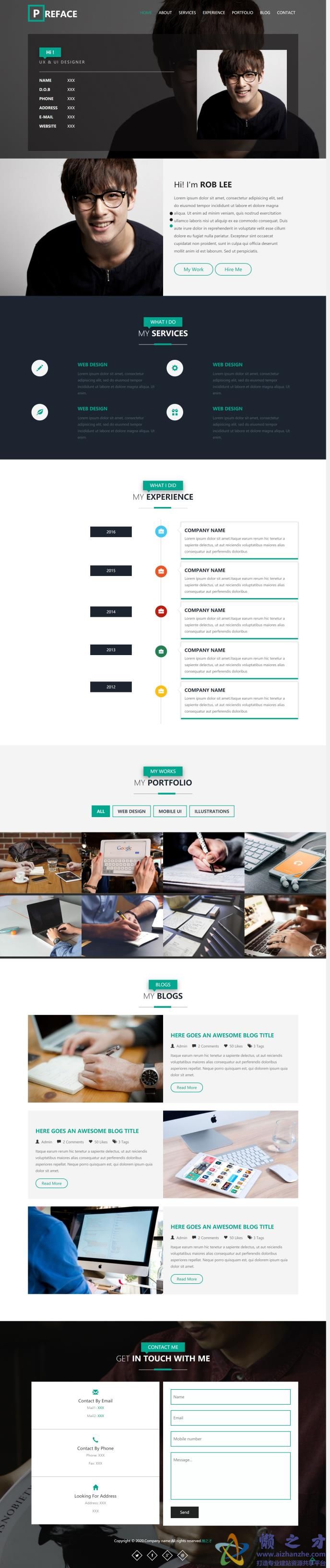 黑色宽屏半透明风格设计人物介绍单页模板[2.27MB]