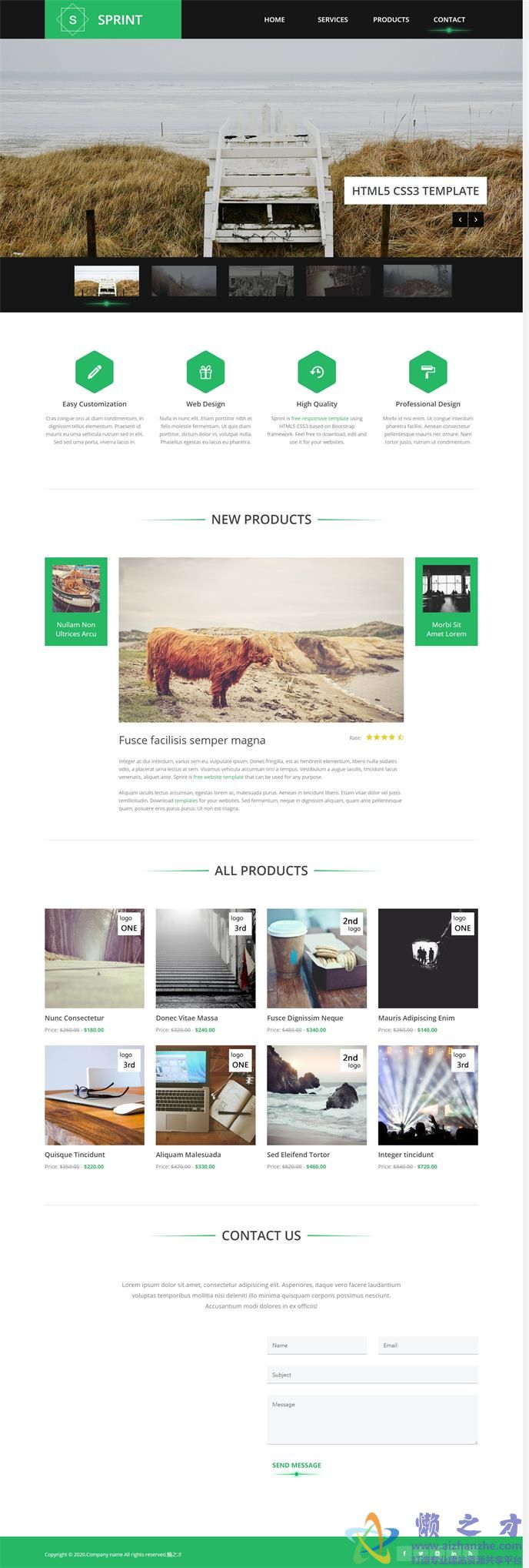 绿色怀旧复古照片展示个人博客单页网站模板[4.21MB]