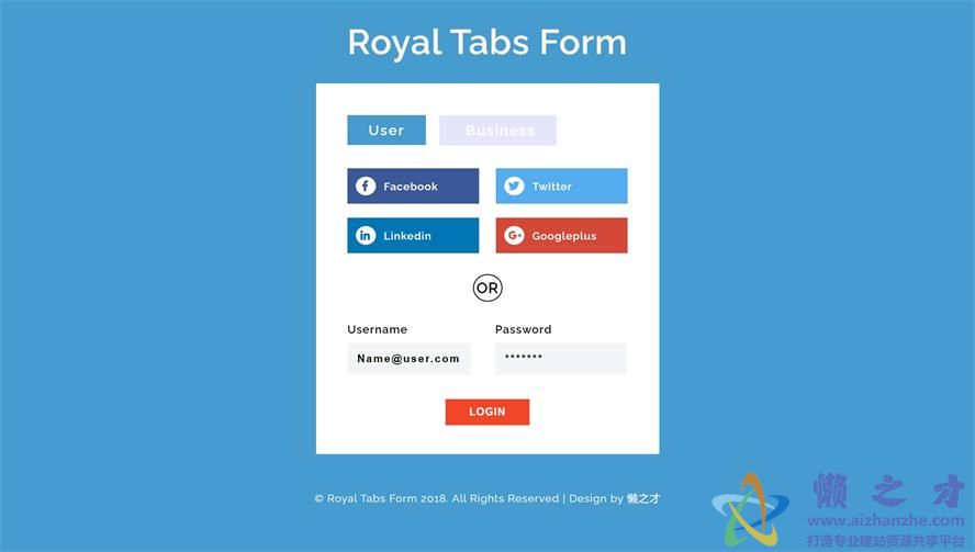 扁平社交登录表单响应式网页模板[848KB]