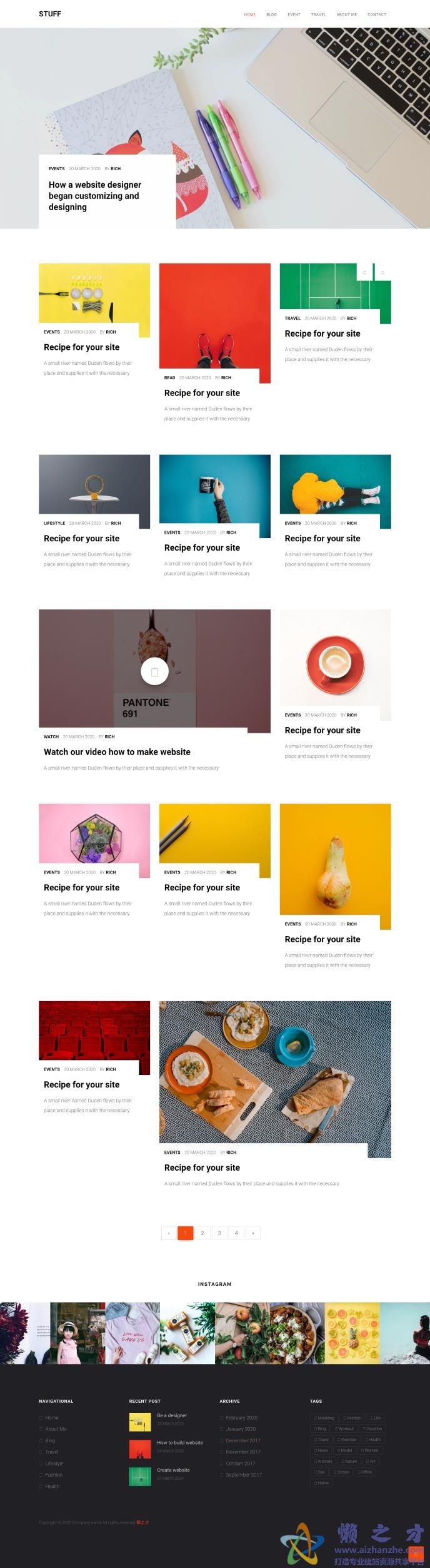 极简艺术设计自媒体日志博客网站模板[4.60MB]