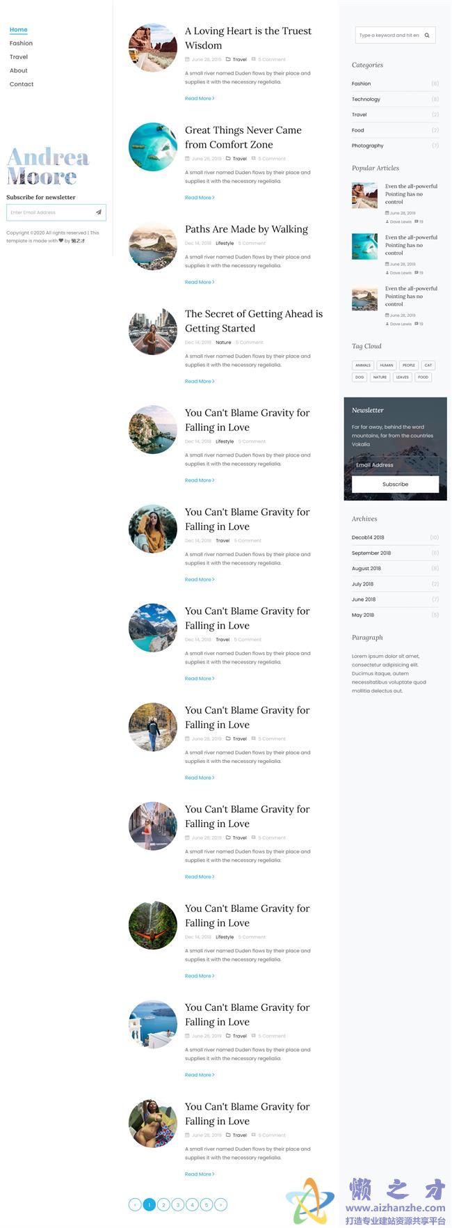 简洁时尚旅行日志响应式网页模板[3.96MB]