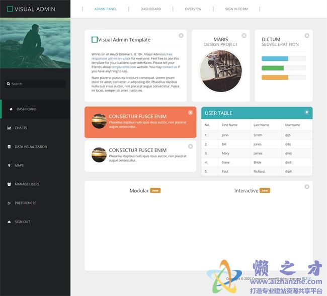 宽屏Admin企业后端后台管理HTML网页模板[1.43MB]