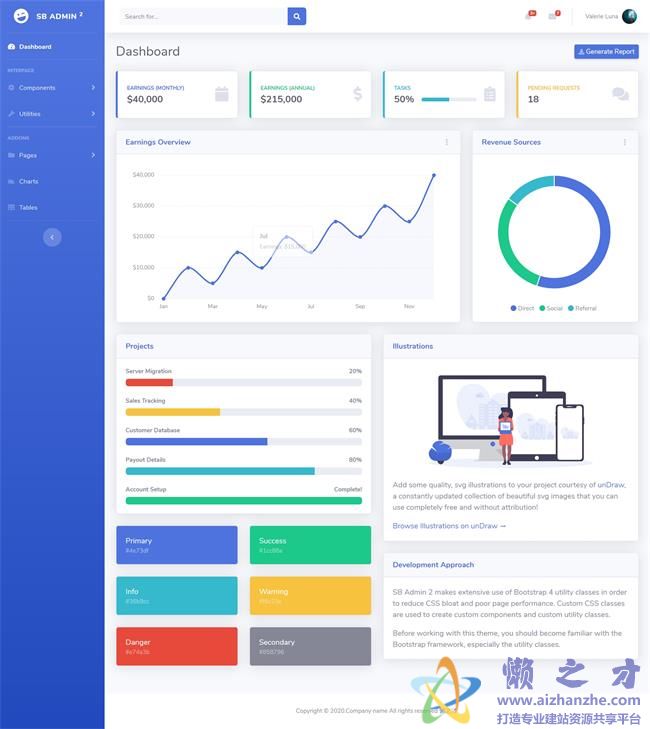 蓝色简约Admin后台管理系统HTML网页模板[5.40MB]
