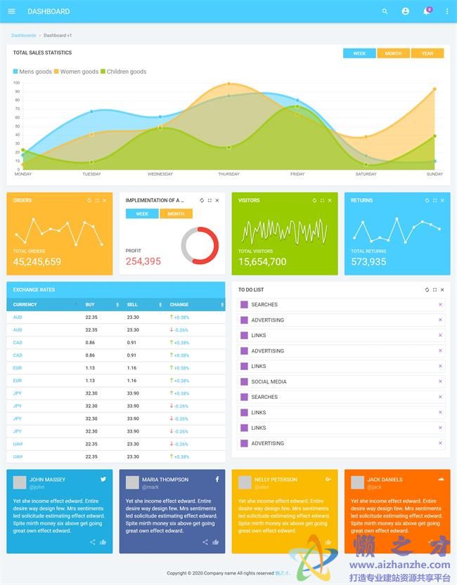 蓝色全屏实用后台数据管理HTML网页模板[3.86MB]