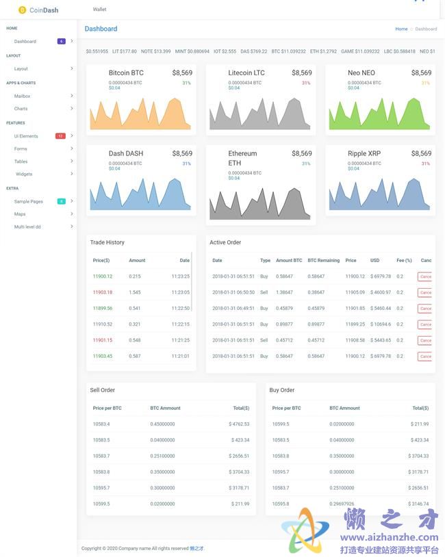 多用途金融虚拟货币交易管理后台HTML网页模板[12.60MB]