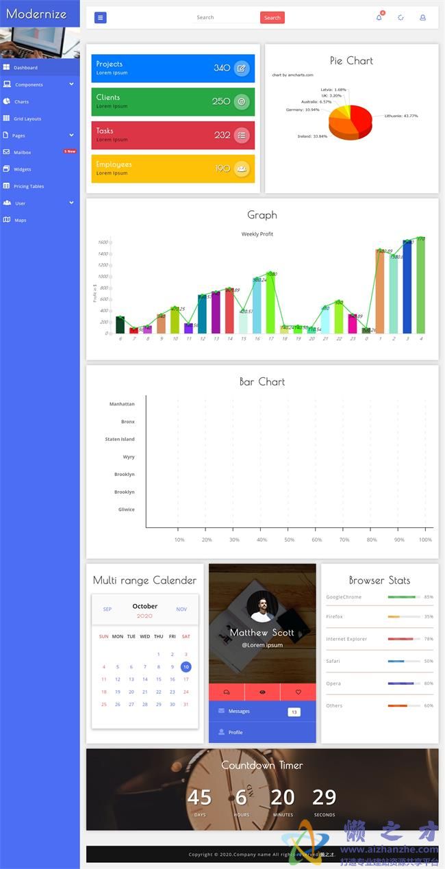 蓝色扁平化网站后台数据管理HTML网页模板[1.98MB]