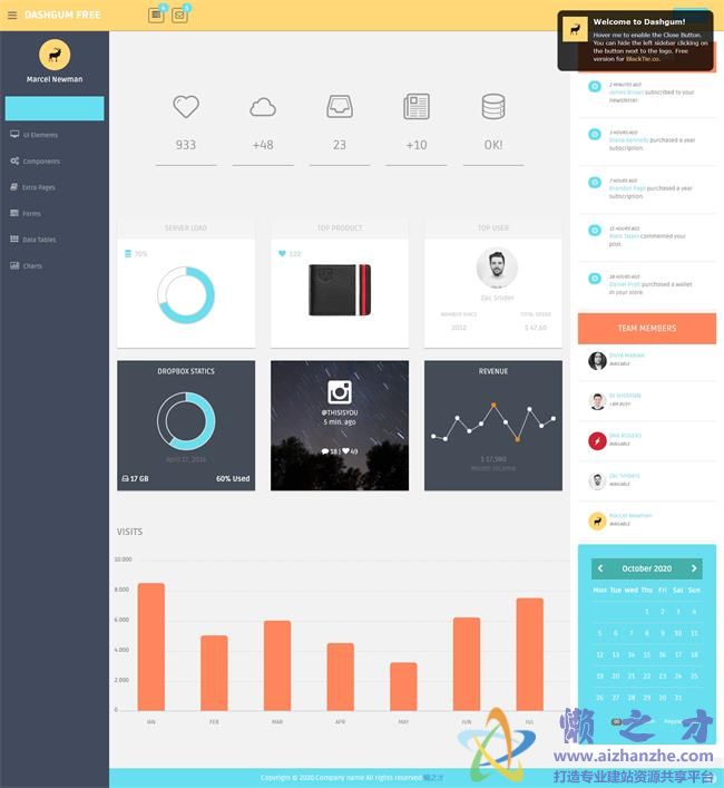 简洁宽屏网站后台数据统计管理HTML网页模板[2.49MB]