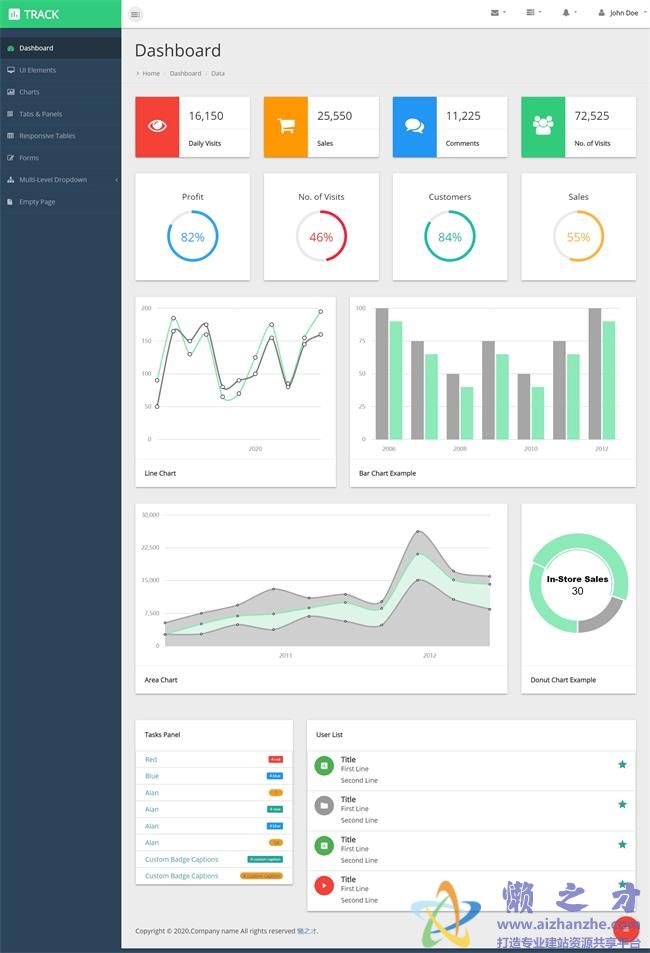 绿色清爽全屏响应式后台管理员HTML网页模板[1.75MB]