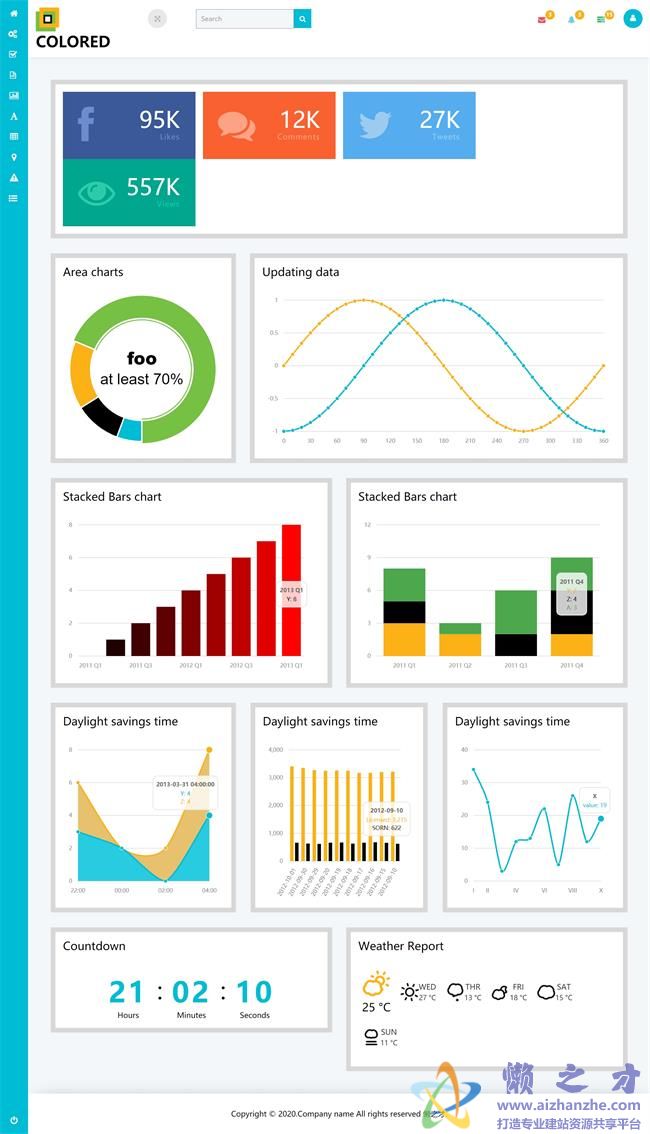 蓝色宽屏图形表网站后台数据统计HTML网页模板[1.11MB]