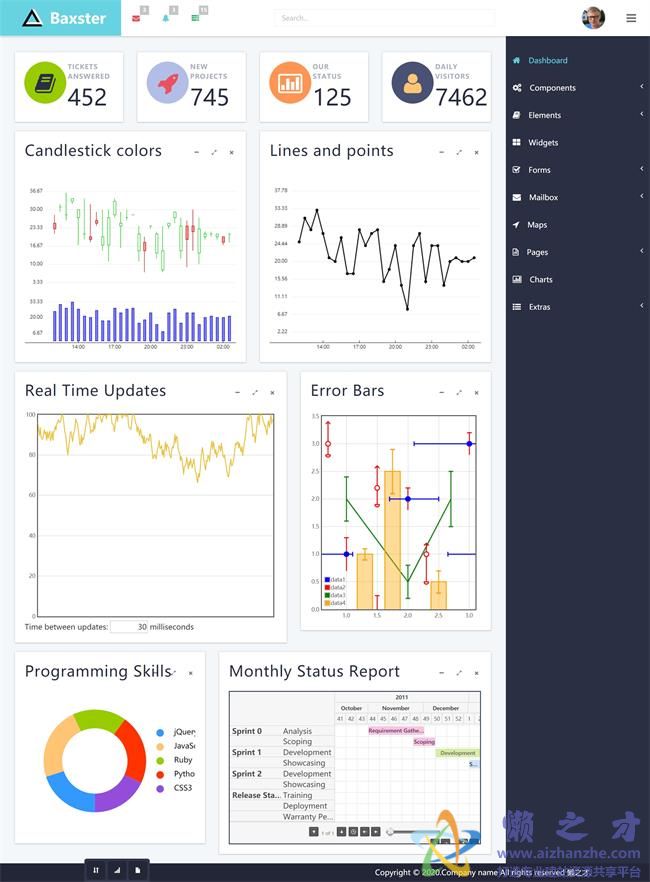 精品双栏设计图形表数据统计后台HTML网页模板[1.59MB]