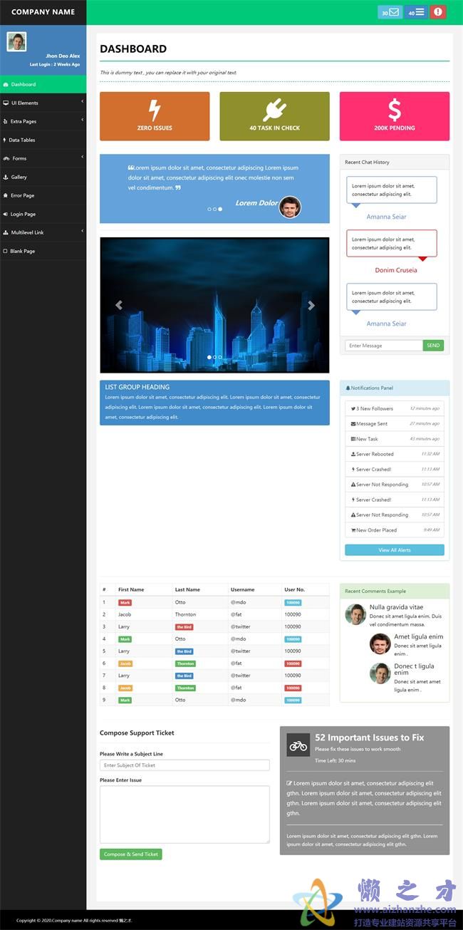 宽屏双栏企业网站后台管理页面HTML网页模板[2.45MB]