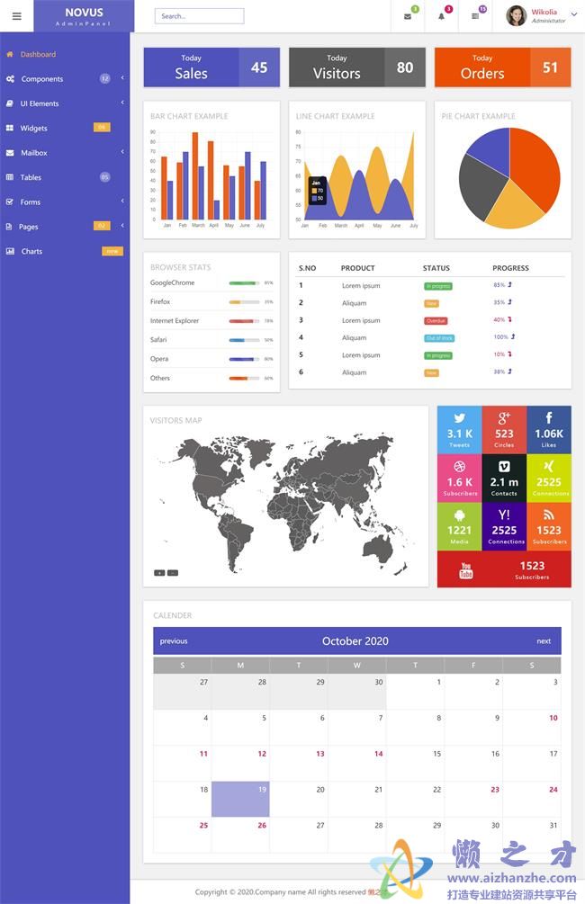 紫色大气html5网站后台管理HTML网页模板[641KB]