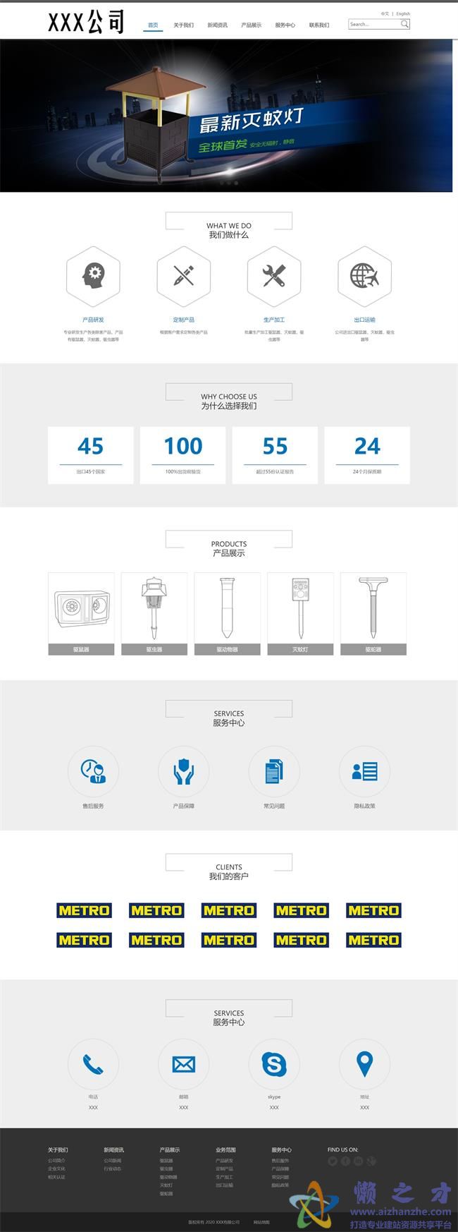 蓝色清爽驱除害虫产品研发企业HTML网页模板[2.42MB]