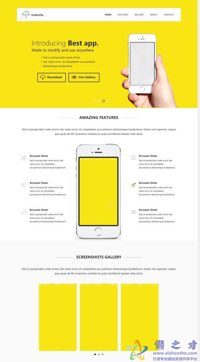 黄色风格手机APPHTML5网页模板[532KB]