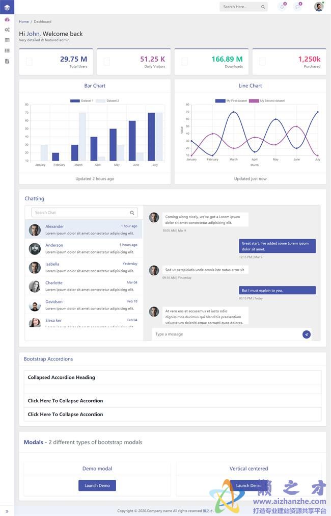 平面折线统计导向式后台HTML5网页模板[1.87MB]